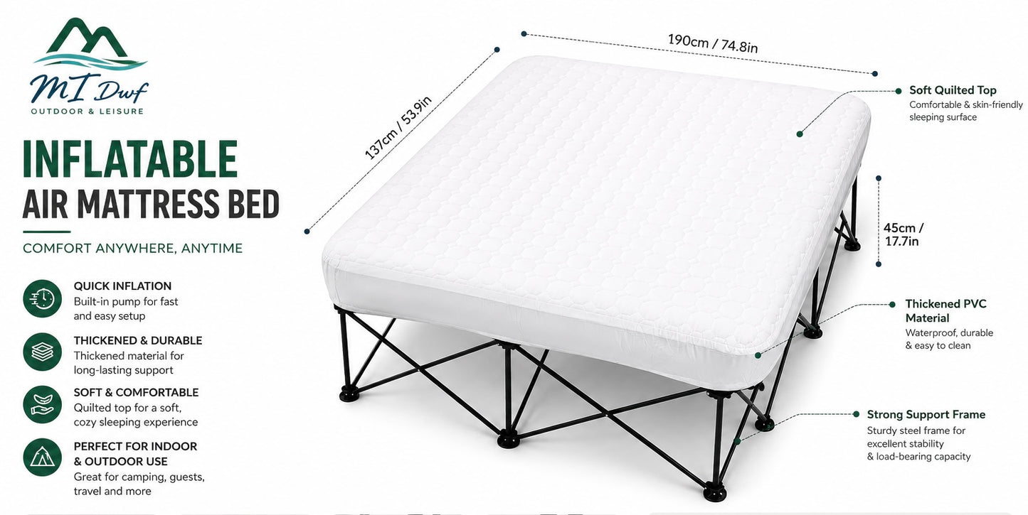Inflatable Air Mattress Bed with Foldable Frame | Camping & Travel