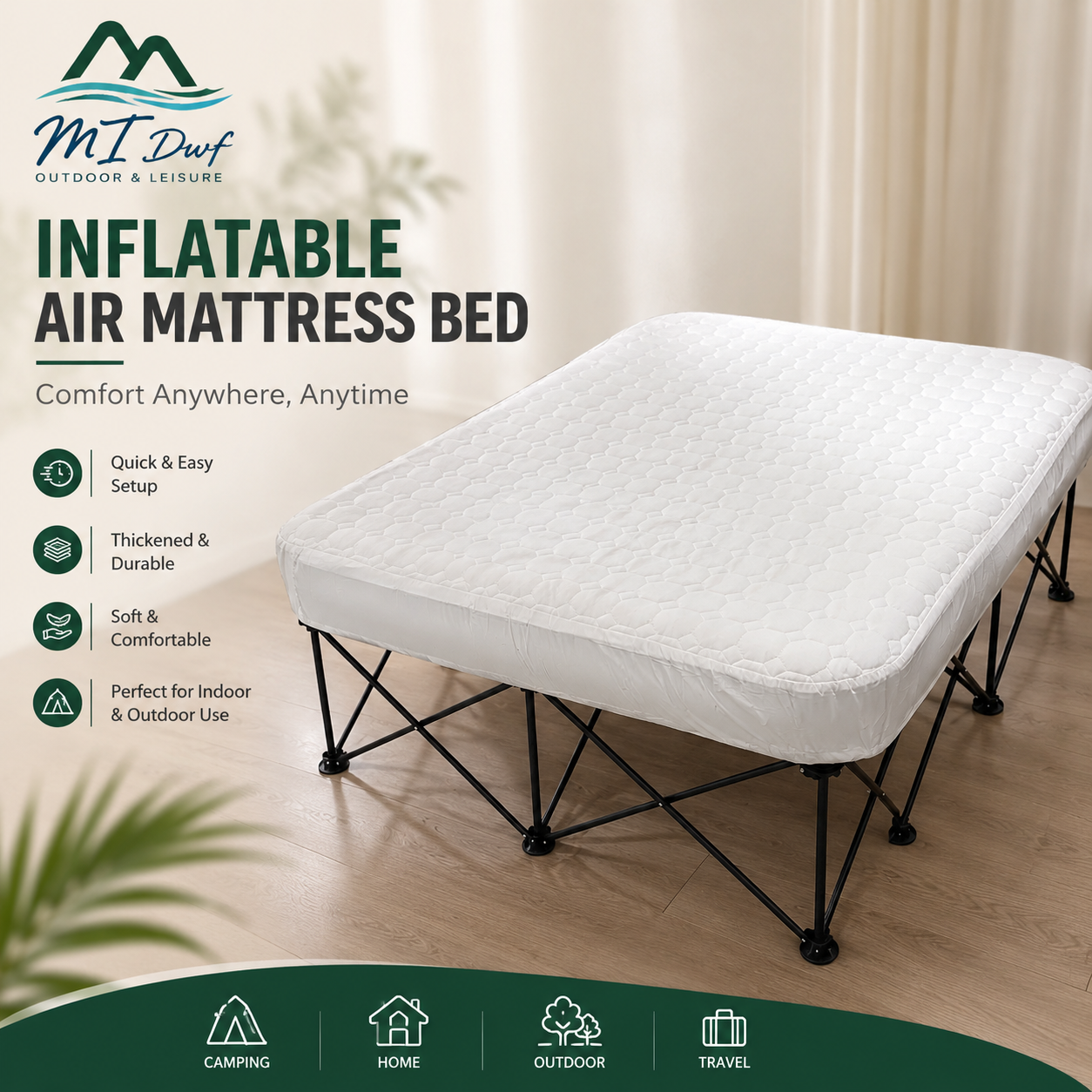 Inflatable Air Mattress Bed with Foldable Frame | Camping & Travel