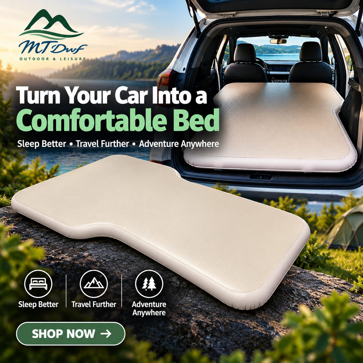 DWF Inflatable Car Mattress with Hand Pump 180 × 130 × 10 cm