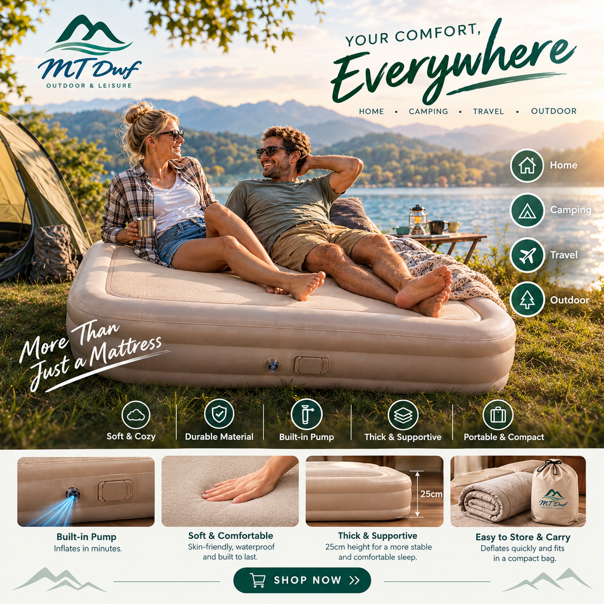 MTDWF Inflatable Air Mattress Bed – Outdoor & Travel Mattress